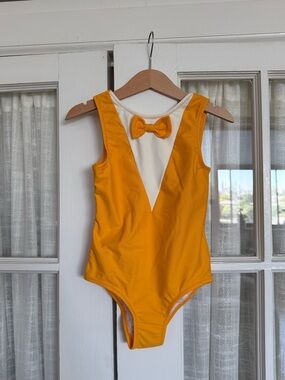 Mini Rodini Yellow and Cream Bow-Front One-Piece Swimsuit